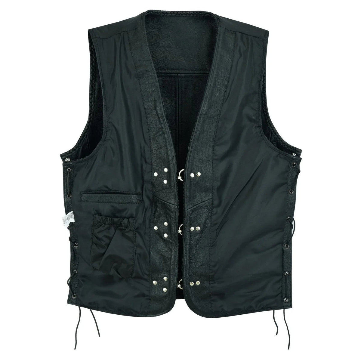 Leather Bike Vest with Silver Hooks and Adjustable Laces