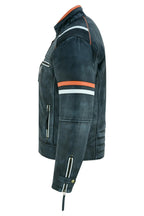 Genuine Leather Biker Jacket with Orange Racing Stripes