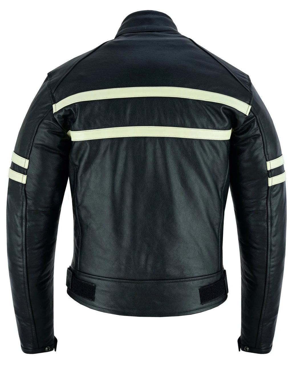 Motor Jacket for Men Black Café Racer with Cream Stripes