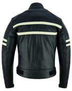 Motor Jacket for Men Black Café Racer with Cream Stripes