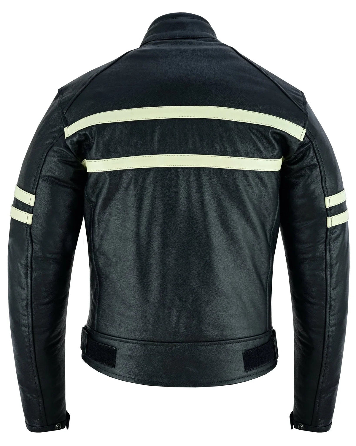 Motor Jacket for Men Black Café Racer with Cream Stripes