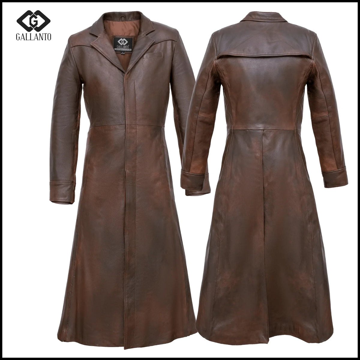 Leather Trench Coat for Men – Distressed Gothic Full Length Coat