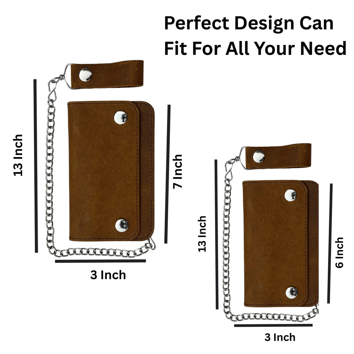 Chain Wallet for Men with Full-Grain Leather and Steel Chain