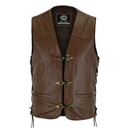 Leather Bike Vest with Silver Hooks and Adjustable Laces