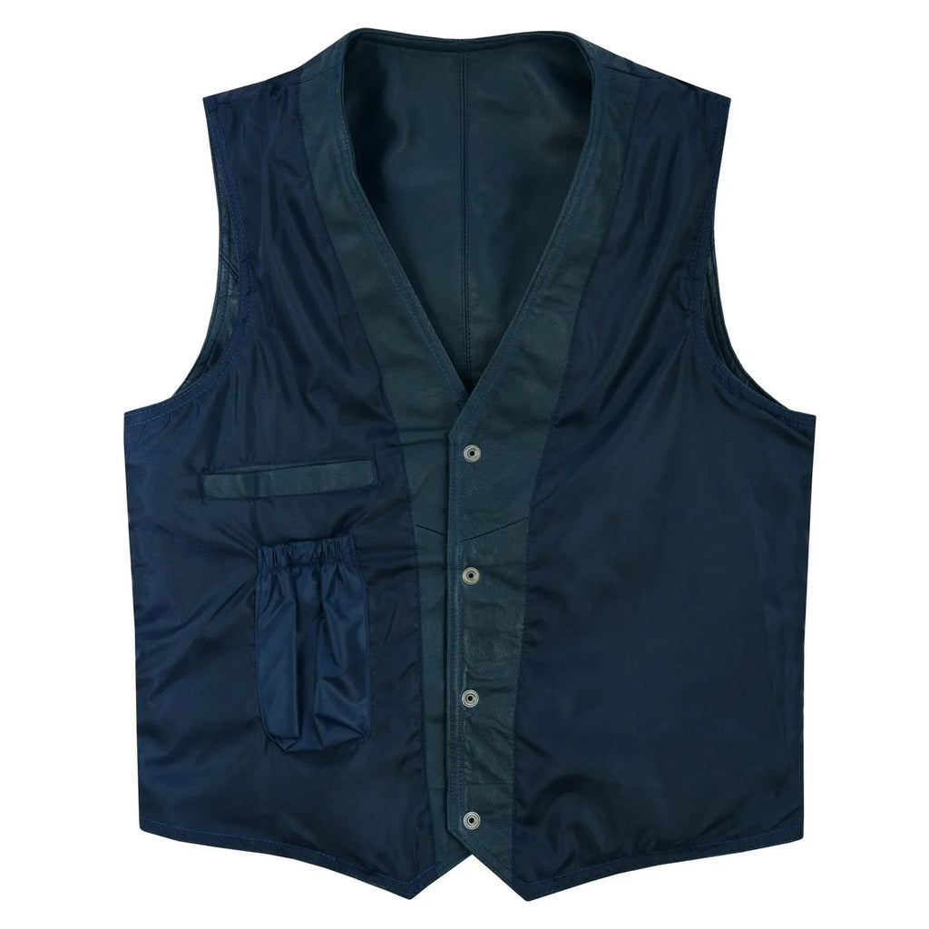 Leather Biker Vest with Classic Snap Button Front