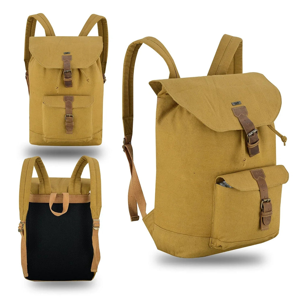 Canvas Travel Backpack Men with Leather Trim and Laptop Compartment
