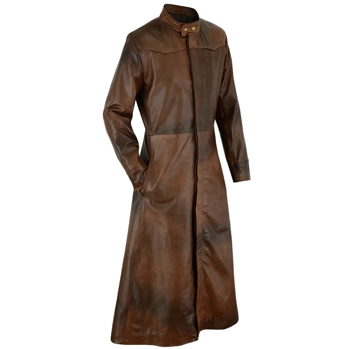 Long Leather Trench Coat – Genuine Cowhide Gothic Coat for Men
