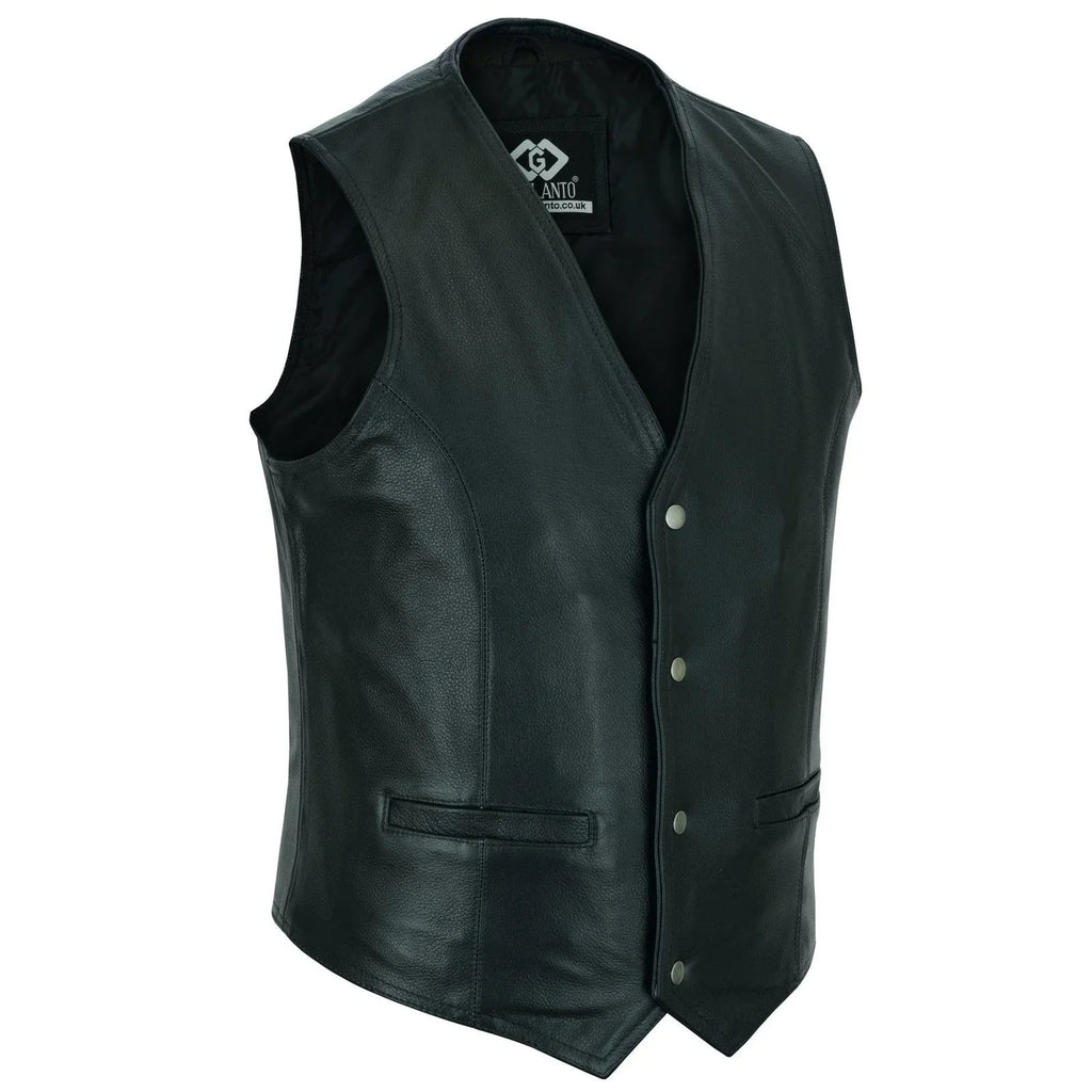 Leather Biker Vest with Classic Snap Button Front
