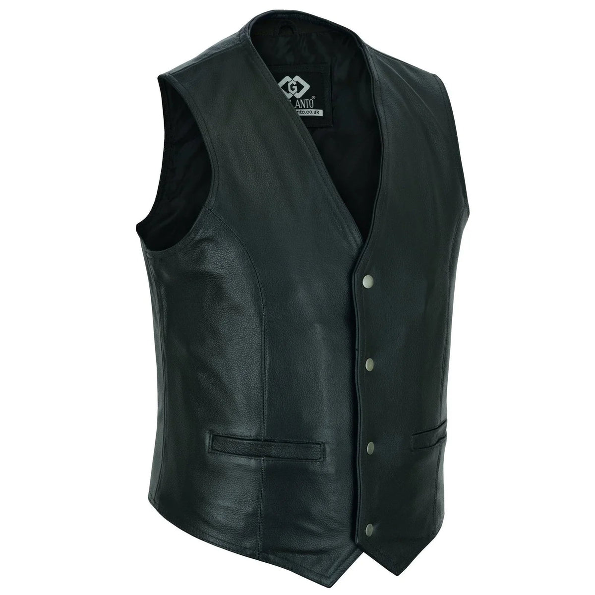 Leather Biker Vest with Classic Snap Button Front
