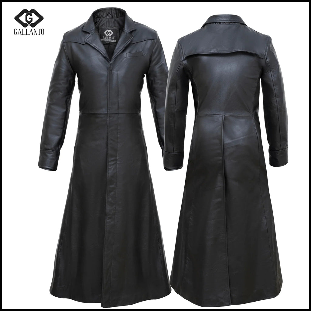 Leather Trench Coat for Men – Distressed Gothic Full Length Coat