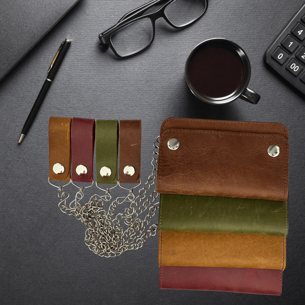 Chain Wallet for Men with Full-Grain Leather and Steel Chain