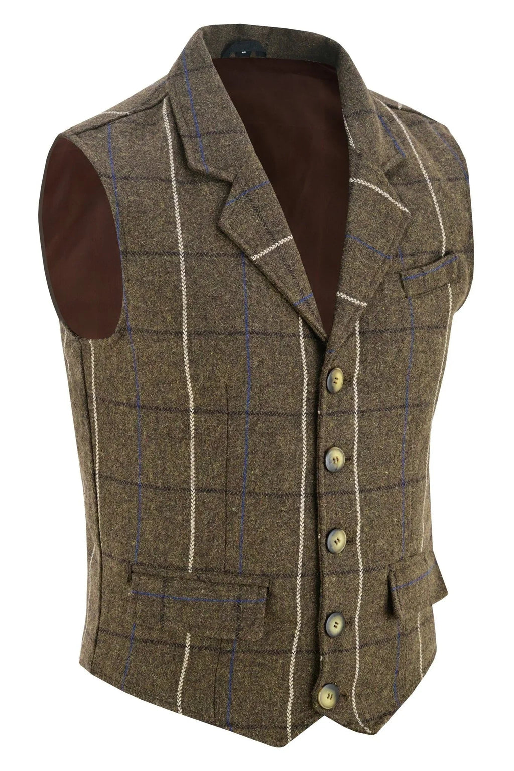 Mens Tweed Vest with Formal Check and Blazer-Style Cut