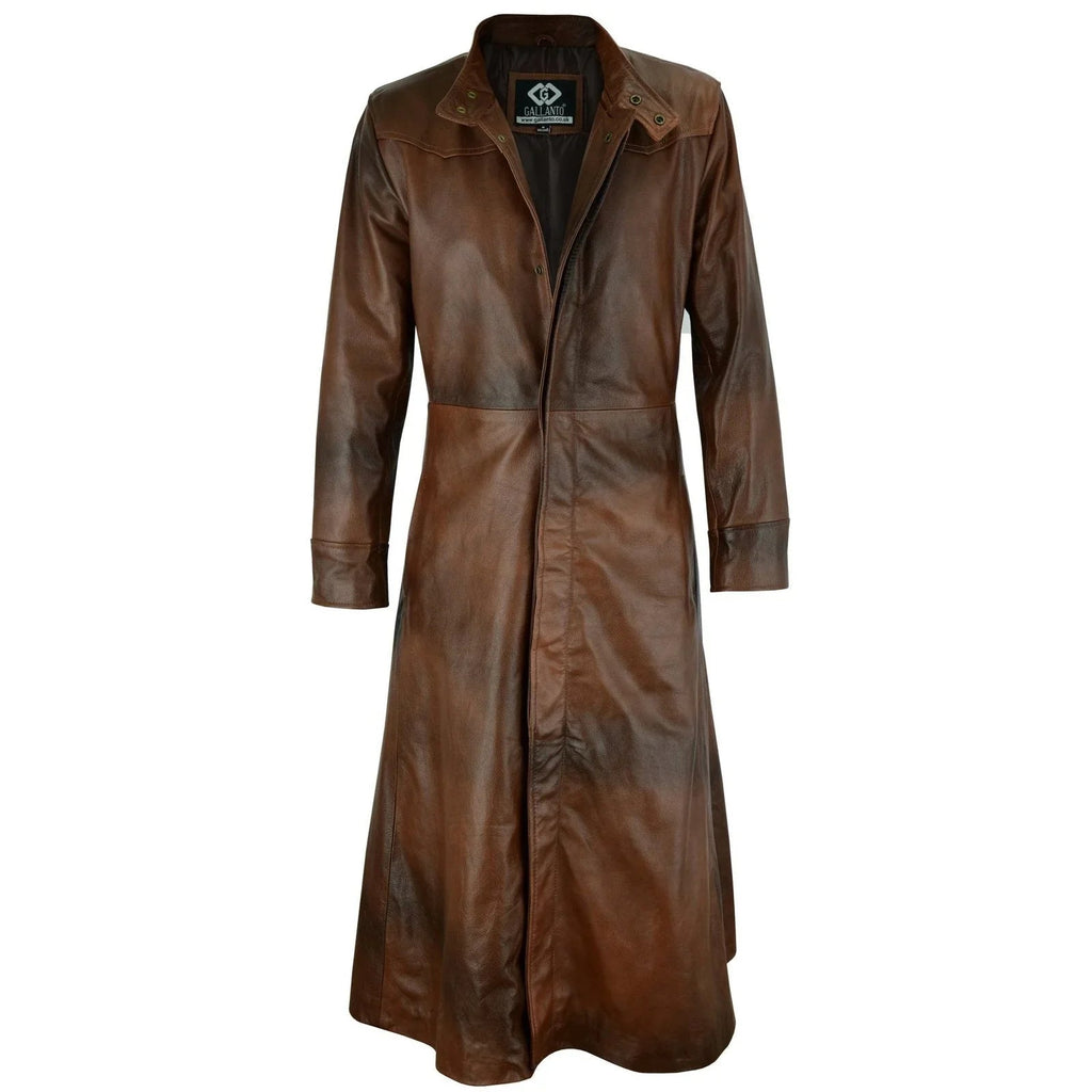 Long Leather Trench Coat – Genuine Cowhide Gothic Coat for Men