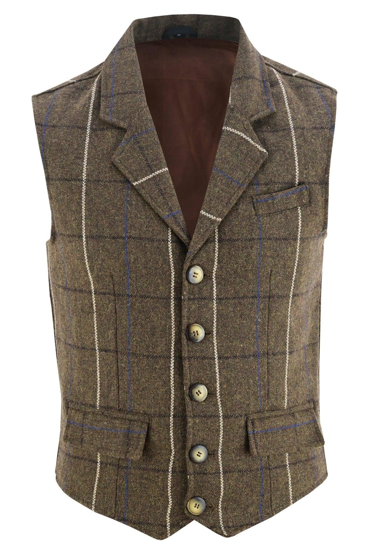Mens Tweed Vest with Formal Check and Blazer-Style Cut