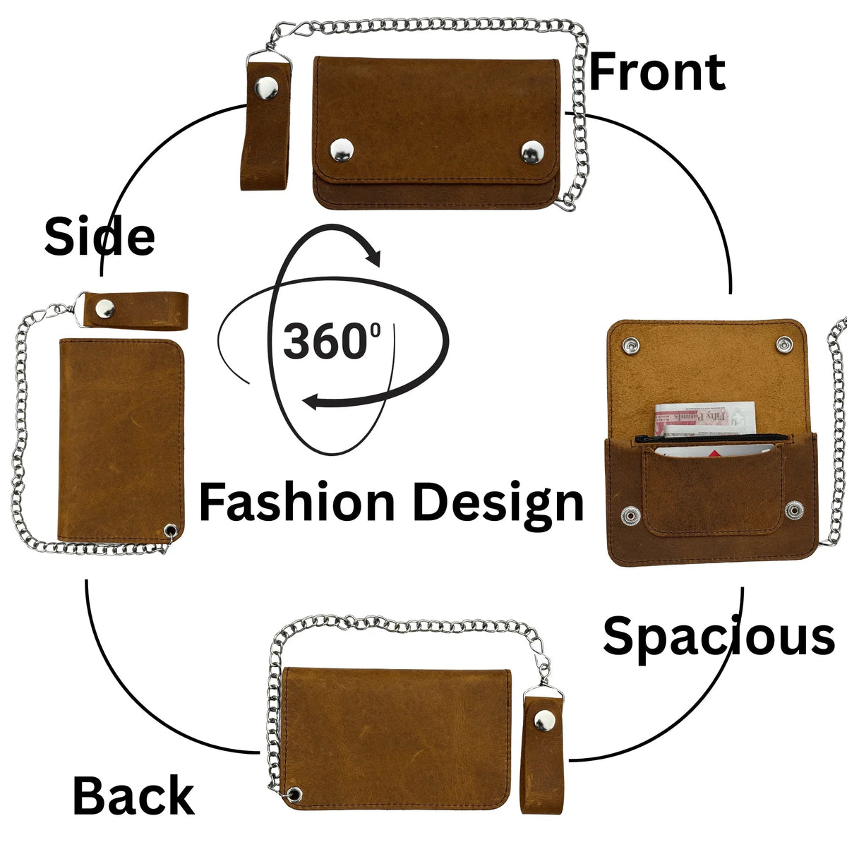 Chain Wallet for Men with Full-Grain Leather and Steel Chain