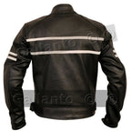 Motor Jacket for Men Black Café Racer with Cream Stripes