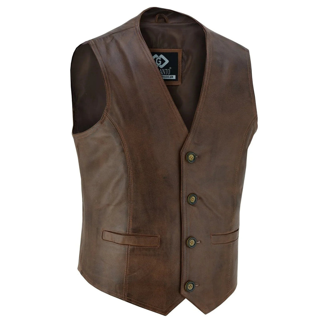 Mens Biker Vest in Classic Soft Leather and Suede Styles