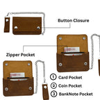 Chain Wallet for Men with Full-Grain Leather and Steel Chain
