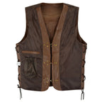 Leather Bike Vest with Silver Hooks and Adjustable Laces