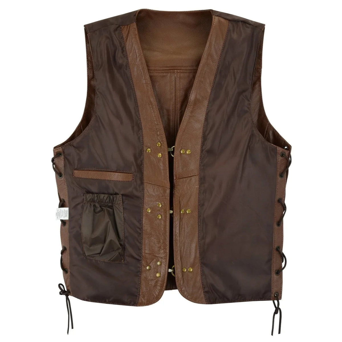 Leather Bike Vest with Silver Hooks and Adjustable Laces