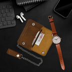 Chain Wallet for Men with Full-Grain Leather and Steel Chain