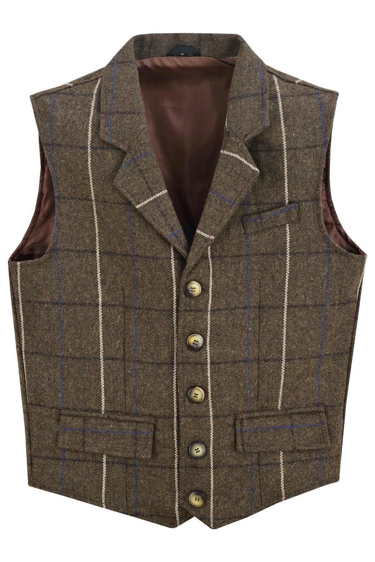 Mens Tweed Vest with Formal Check and Blazer-Style Cut
