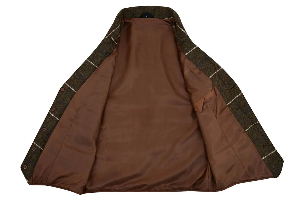 Mens Tweed Vest with Formal Check and Blazer-Style Cut