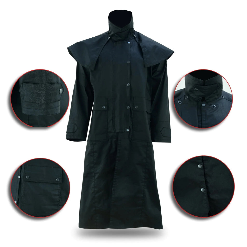 Denim Long Coat – Waterproof Black Long Coat for Men and Women