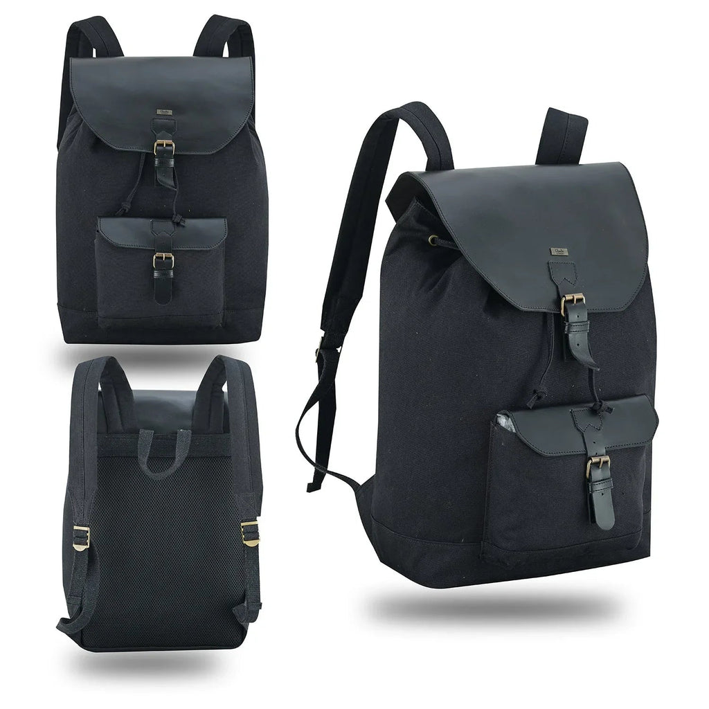 Canvas Travel Backpack Men with Leather Trim and Laptop Compartment