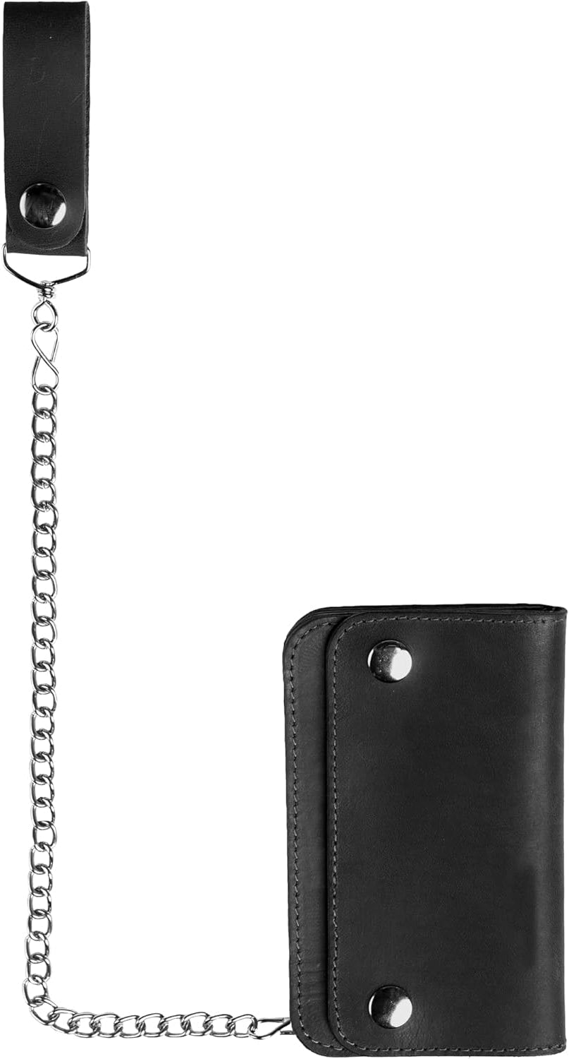 Chain Wallet for Men with Full-Grain Leather and Steel Chain