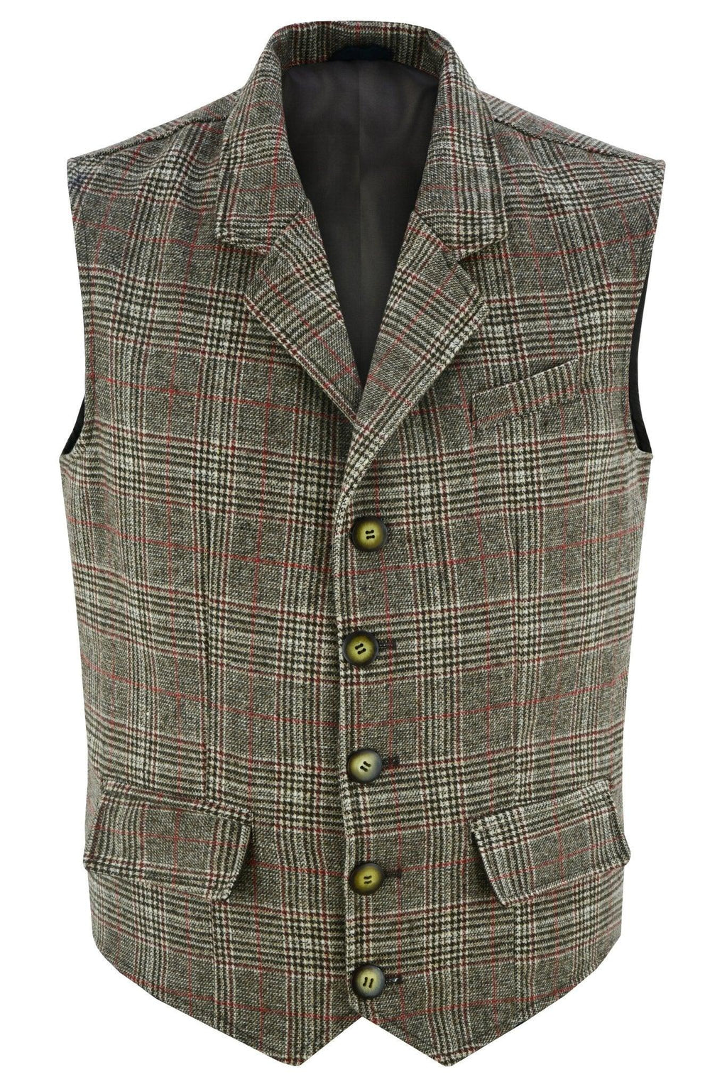 Mens Tweed Vest with Formal Check and Blazer-Style Cut