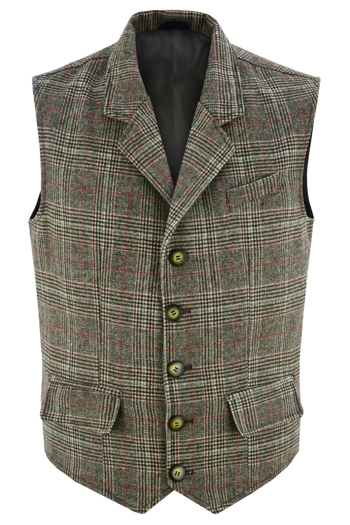 Mens Tweed Vest with Formal Check and Blazer-Style Cut
