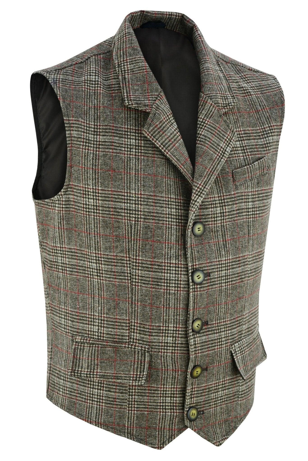 Mens Tweed Vest with Formal Check and Blazer-Style Cut