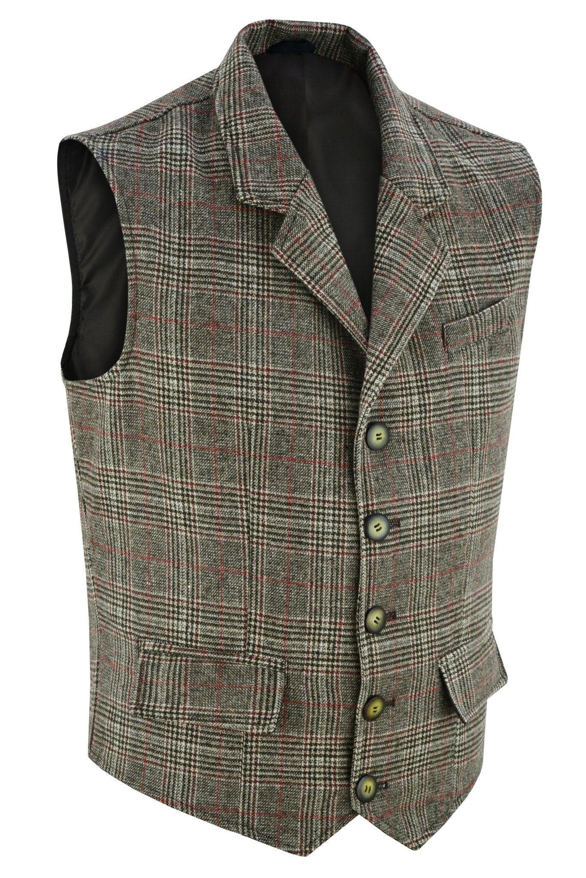 Mens Tweed Vest with Formal Check and Blazer-Style Cut