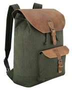 Canvas Travel Backpack Men with Leather Trim and Laptop Compartment