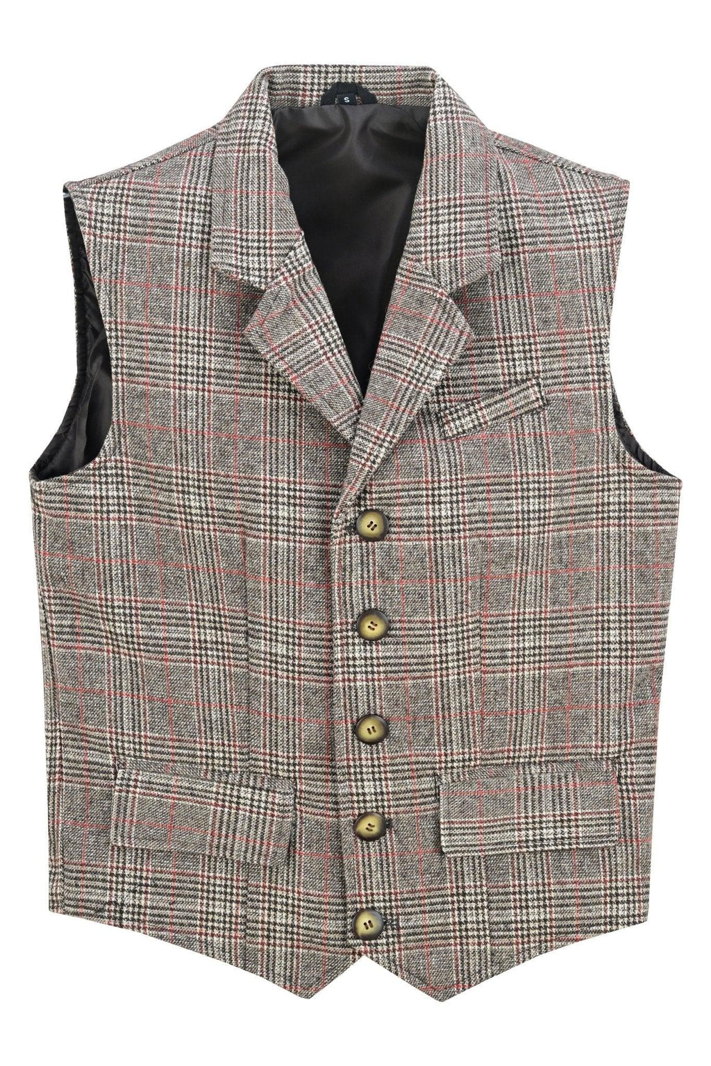 Mens Tweed Vest with Formal Check and Blazer-Style Cut
