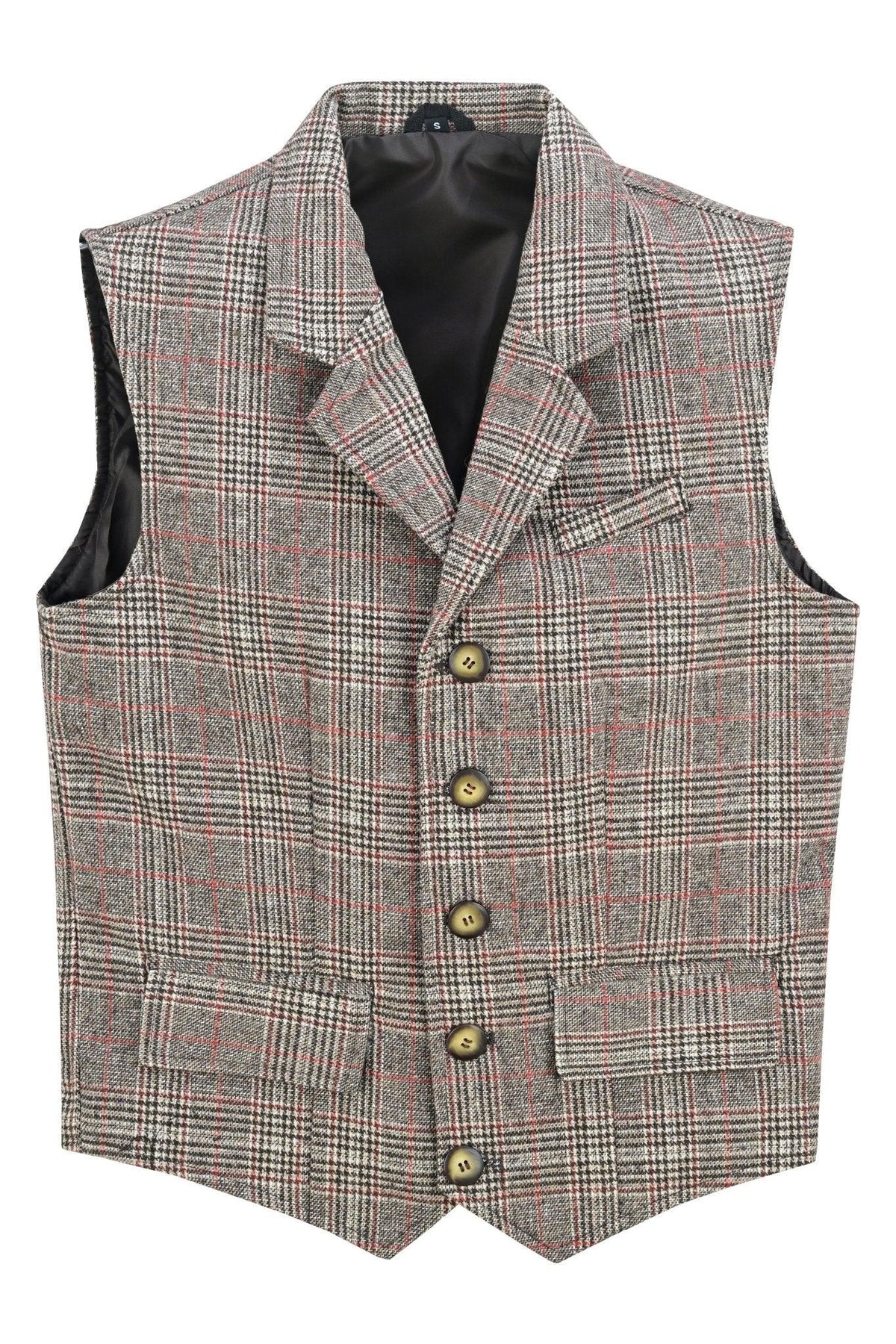 Mens Tweed Vest with Formal Check and Blazer-Style Cut