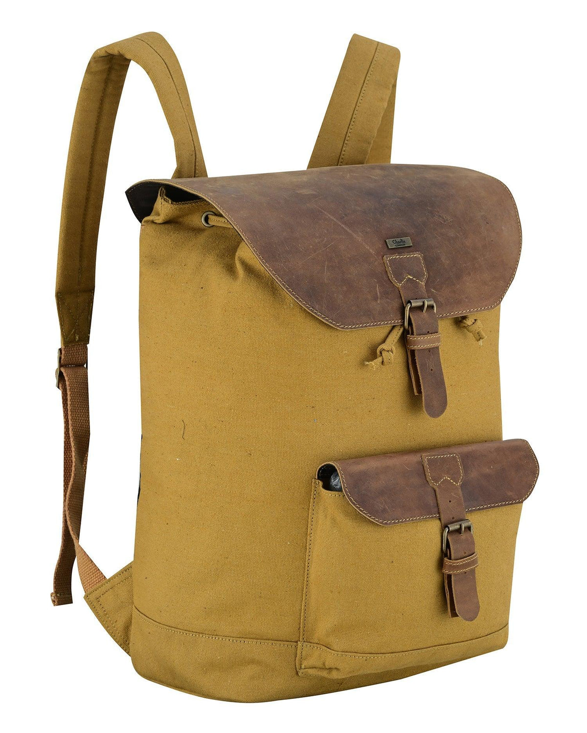 Canvas Travel Backpack Men with Leather Trim and Laptop Compartment