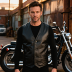 Mens Biker Vest in Classic Soft Leather and Suede Styles