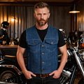 Denim Moto Vest with Antique Buttons and YKK Zippers
