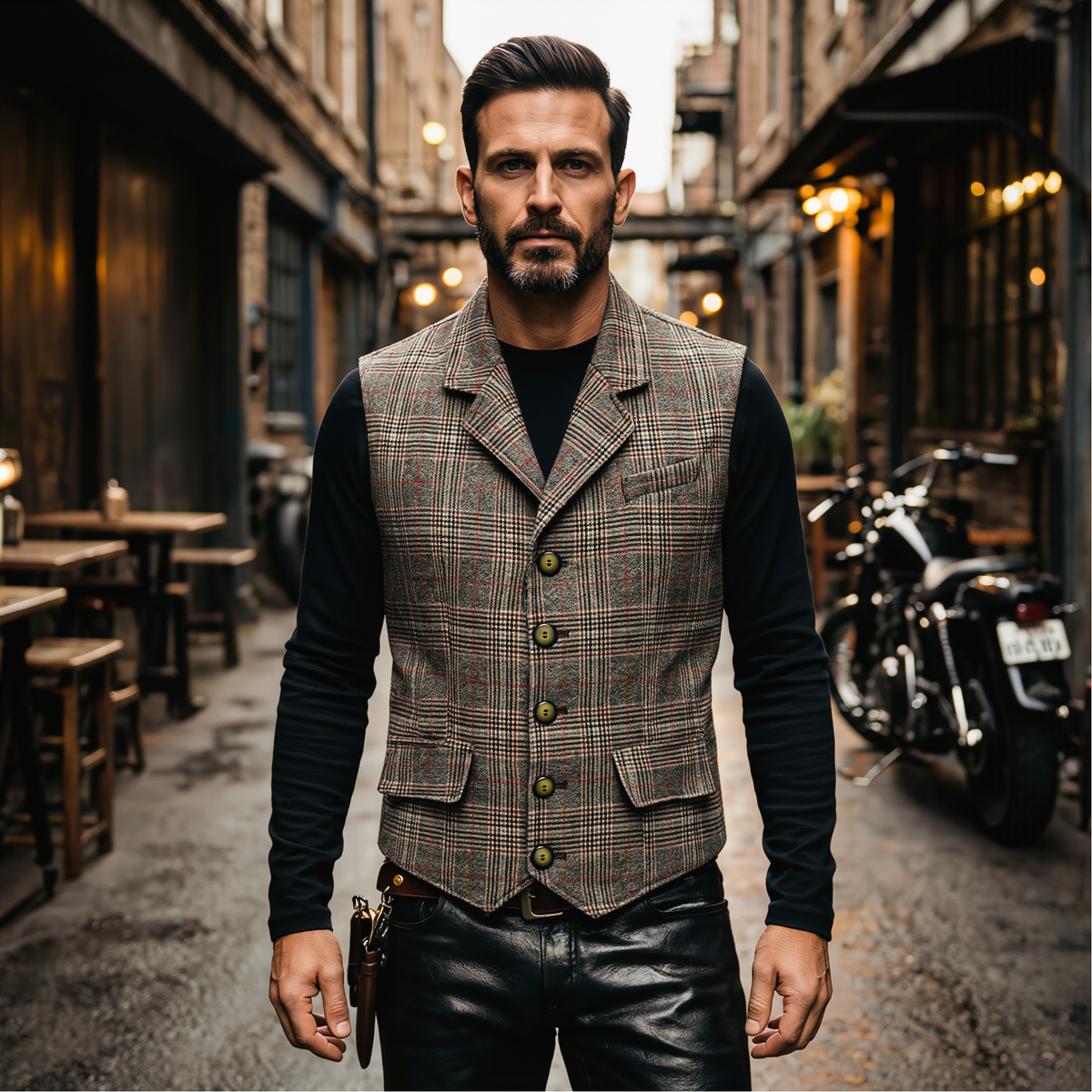 Mens Tweed Vest with Formal Check and Blazer-Style Cut
