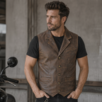 Mens Biker Vest in Classic Soft Leather and Suede Styles