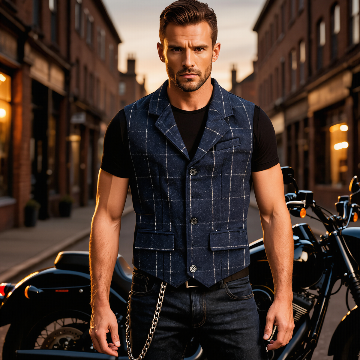 Mens Tweed Vest with Formal Check and Blazer-Style Cut