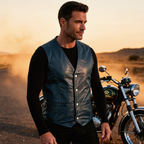 Leather Biker Vest with Classic Snap Button Front