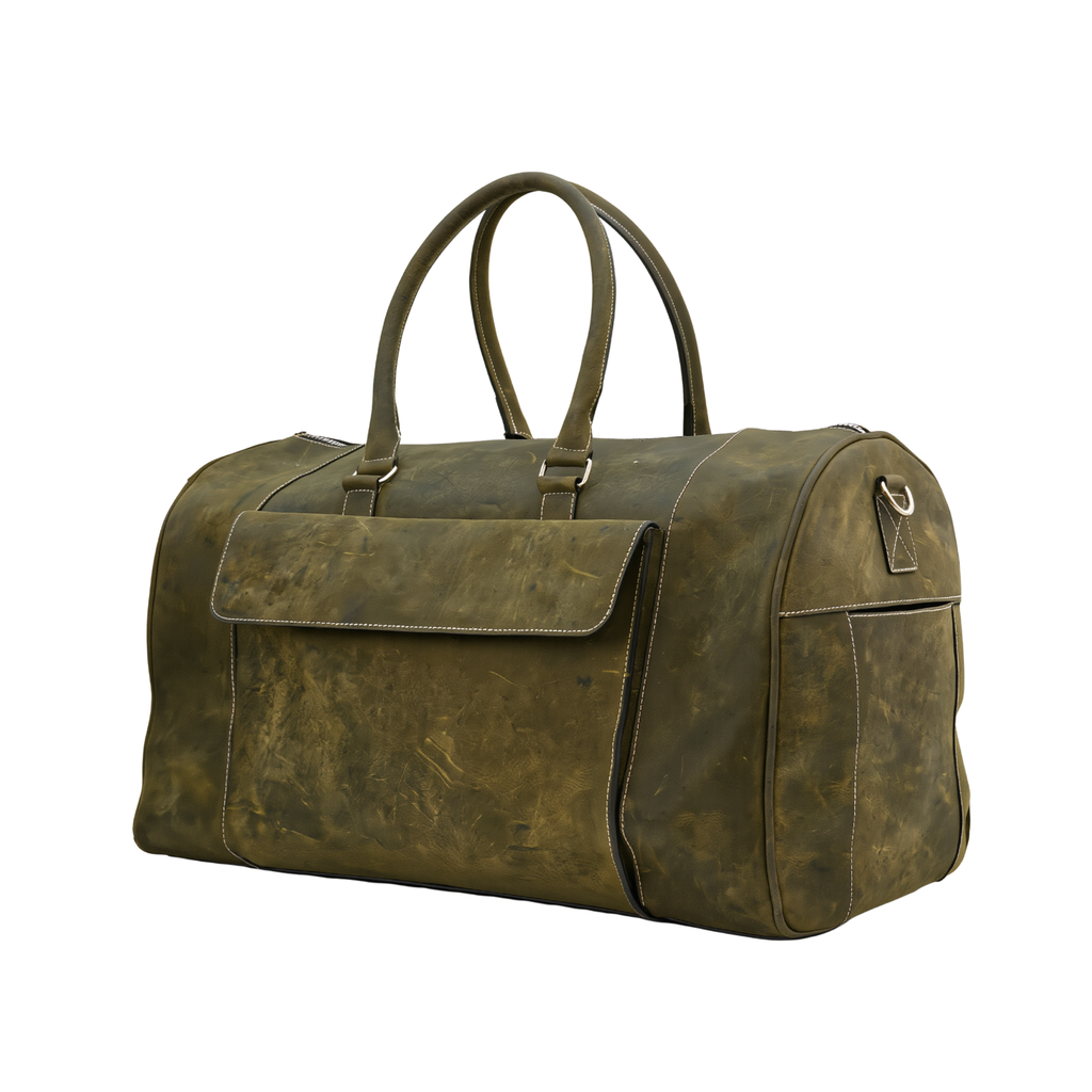 Mens Duffle Bag in Crazy Horse Leather with Shoe Compartment