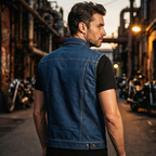 Denim Vest for Men with Trucker Collar and Buttons