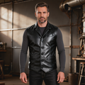 Leather Mens Dress Vest in Sheepskin and Goat Suede
