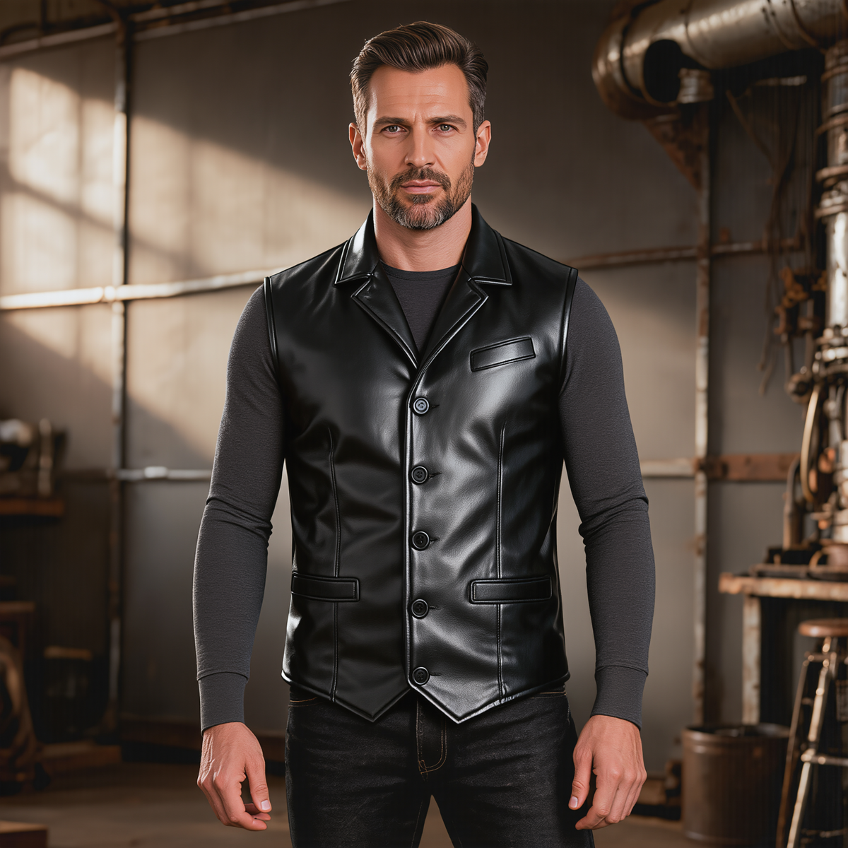 Leather Mens Dress Vest in Sheepskin and Goat Suede