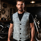 Mens Biker Vest in Classic Soft Leather and Suede Styles