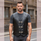 Leather Bike Vest with Silver Hooks and Adjustable Laces